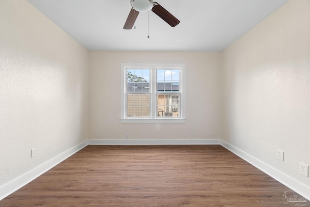 unfurnished room featuring wood-type flooring and ceiling fan