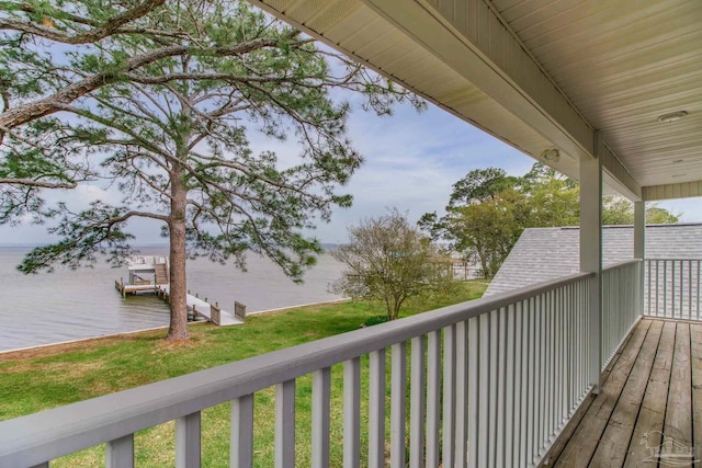 deck featuring a water view