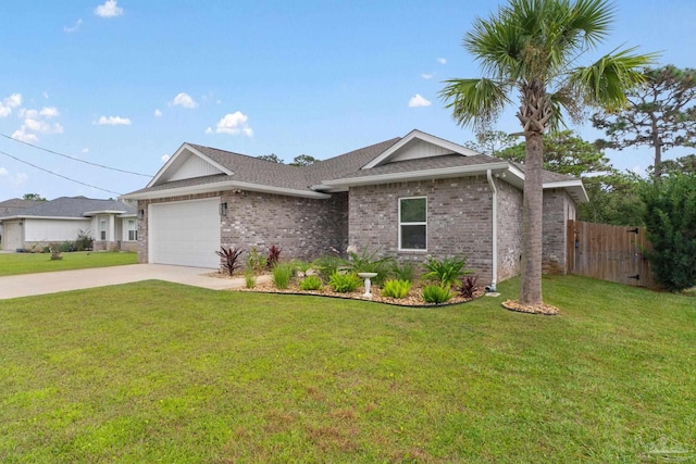 ranch-style house featuring a front yard and a garage