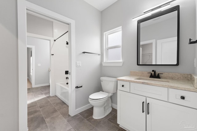 full bathroom featuring shower / tub combination, vanity, and toilet