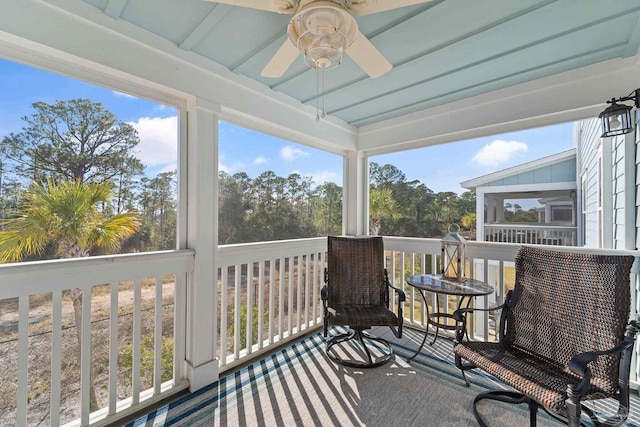 sunroom / solarium with ceiling fan and a wealth of natural light