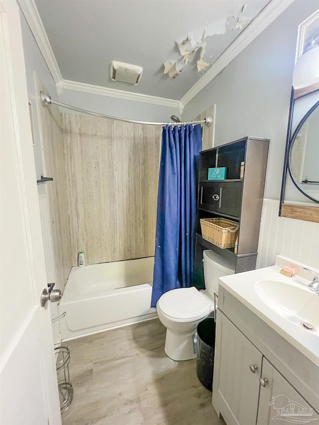 124 Mintz Ln, Cantonment, FL 32533 - bathroom featuring ornamental molding, toilet, wood finished floors, and vanity