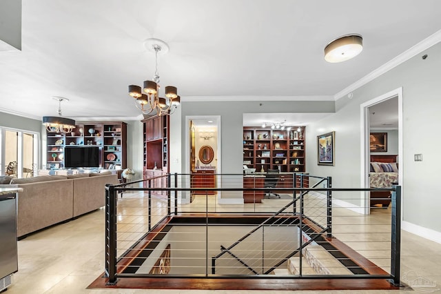 13928 River Rd Unit 904, Pensacola, FL 32507 - dining space featuring tile patterned floors, built in features, a chandelier, and ornamental molding