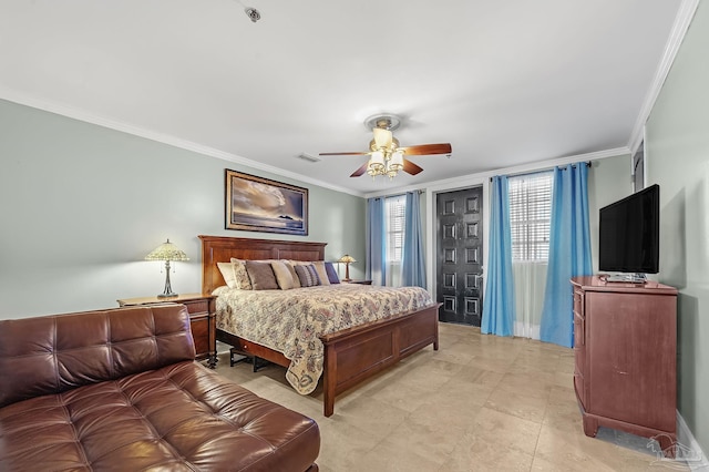 13928 River Rd Unit 904, Pensacola, FL 32507 - bedroom featuring visible vents, ceiling fan, and ornamental molding