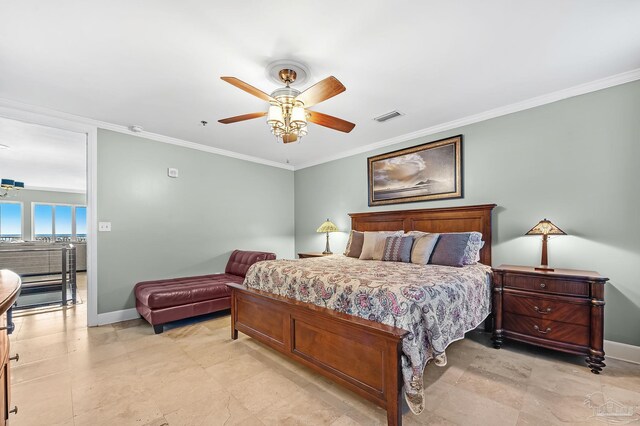 13928 River Rd Unit 904, Pensacola, FL 32507 - bedroom featuring visible vents, a ceiling fan, baseboards, and ornamental molding