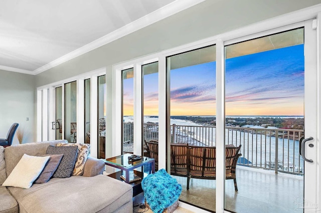 13928 River Rd Unit 904, Pensacola, FL 32507 - living room featuring french doors and ornamental molding