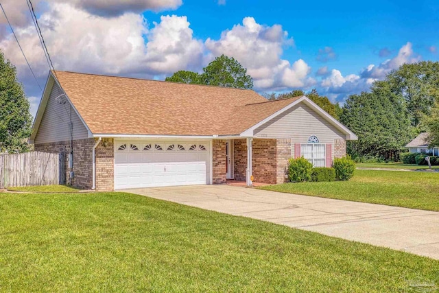 ranch-style home with a front yard and a garage