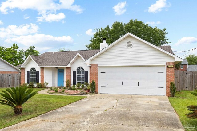 5732 Dove Dr, Pace, FL 32571 - ranch-style house with brick siding, concrete driveway, an attached garage, and roof with shingles