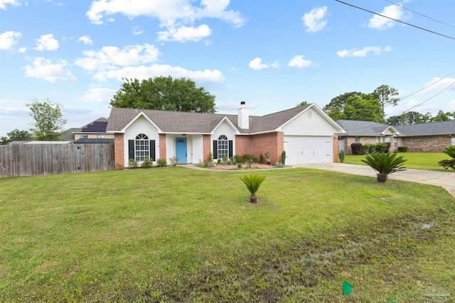5732 Dove Dr, Pace, FL 32571 - ranch-style home featuring brick siding, driveway, a garage, and a chimney