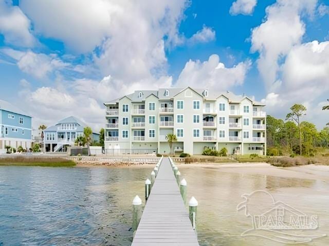 dock area featuring a water view