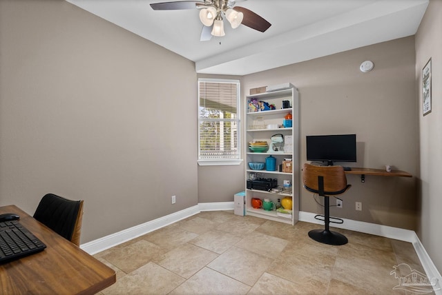 office area with ceiling fan