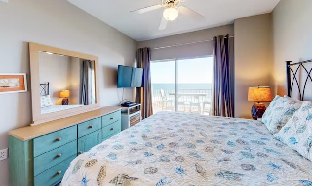 bedroom featuring a ceiling fan and access to outside