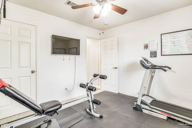 workout room featuring ceiling fan