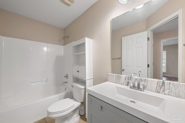 full bathroom featuring vanity, toilet, and shower / tub combination