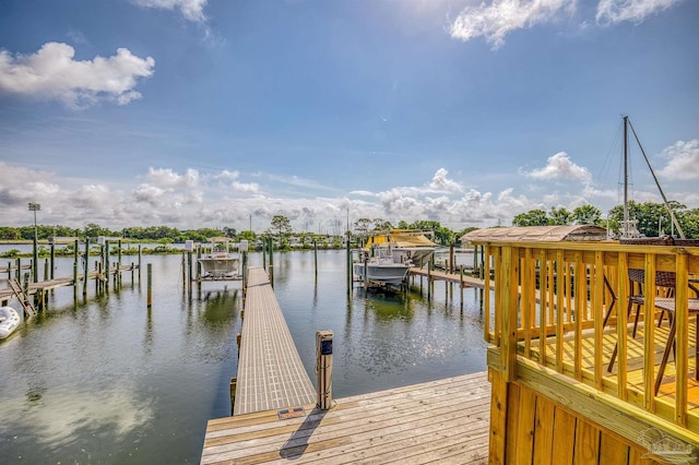 view of dock with a water view