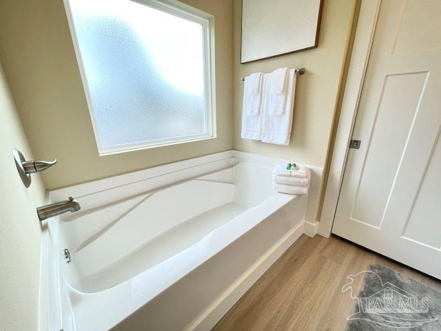 bathroom featuring a washtub and wood-type flooring