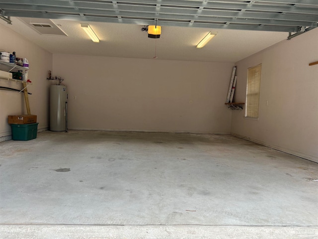 garage with gas water heater and a garage door opener