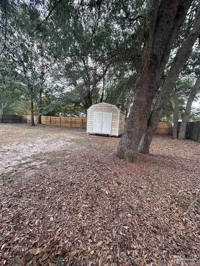 view of yard with a storage shed