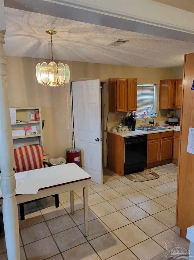 6017 Montgomery Ave, Pensacola, FL 32526 - kitchen featuring brown cabinetry, black dishwasher, an inviting chandelier, and light countertops