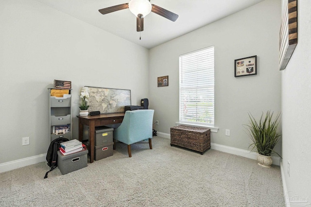 1567 Sawyers Ridge Cv, Cantonment, FL 32533 - home office featuring a ceiling fan, healthy amount of natural light, and carpet floors