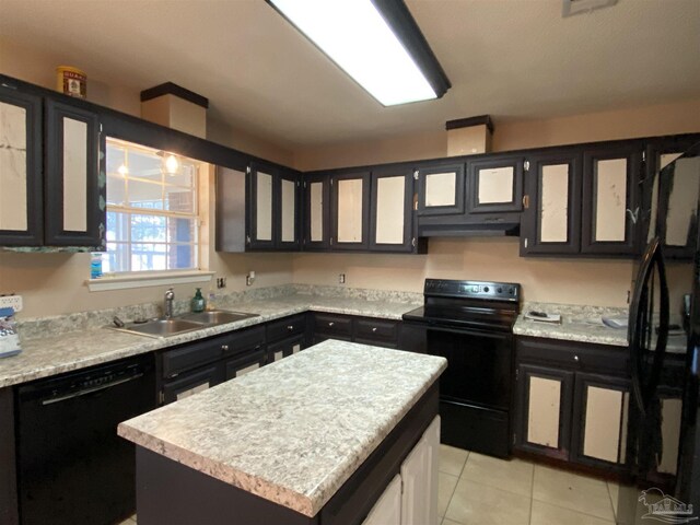 tiled dining room with french doors, wood walls, and a textured ceiling