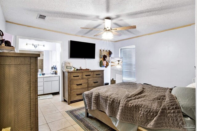 bathroom featuring vanity, ceiling fan, and tile patterned flooring