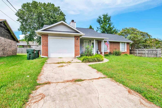 ranch-style house with a front lawn and a garage