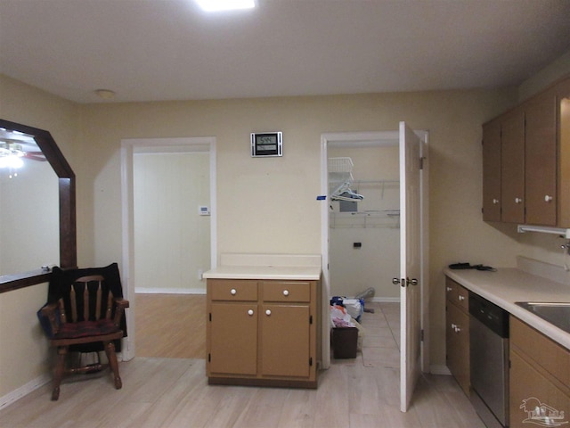 5078 Babb Ln, Pace, FL 32571 - kitchen featuring dishwasher, light countertops, light wood-style floors, and a ceiling fan