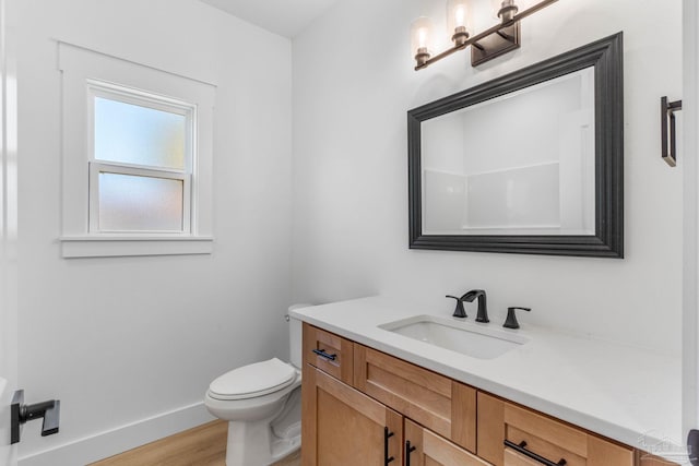 bathroom featuring vanity, toilet, and wood-type flooring