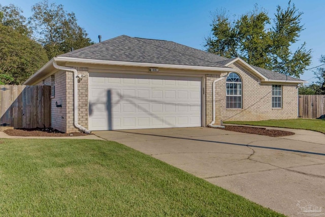 view of front of home featuring a front yard and a garage