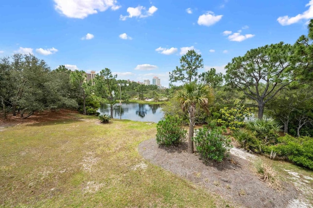 view of yard featuring a water view