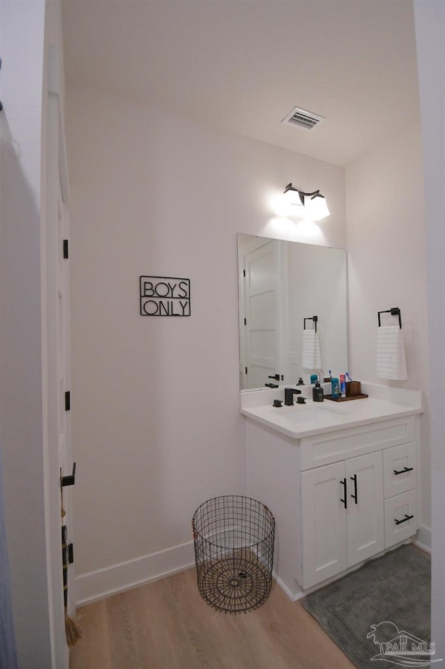 bathroom featuring hardwood / wood-style flooring and vanity