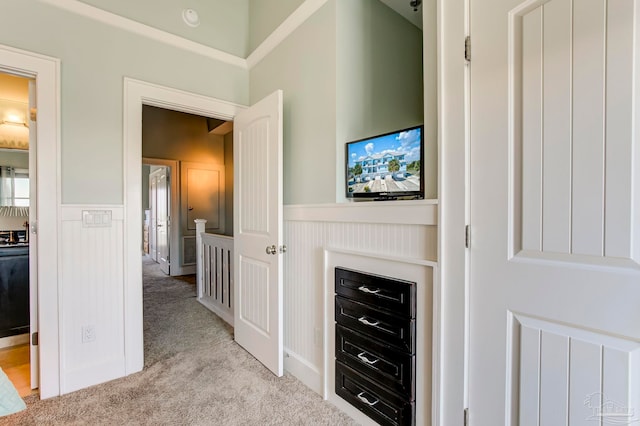 interior space featuring light colored carpet