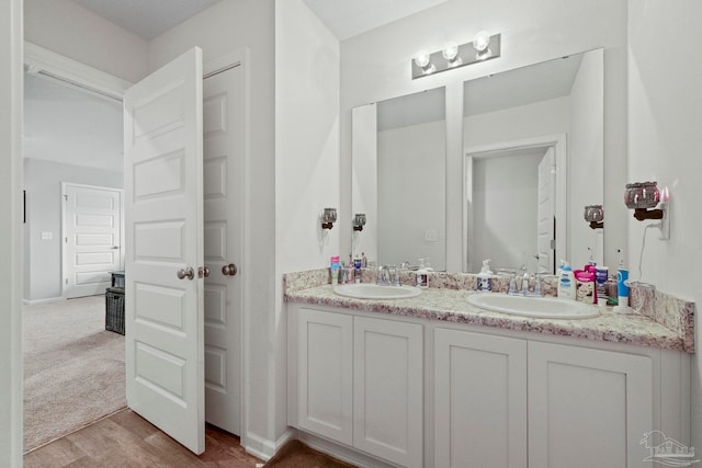 bathroom featuring vanity and wood-type flooring