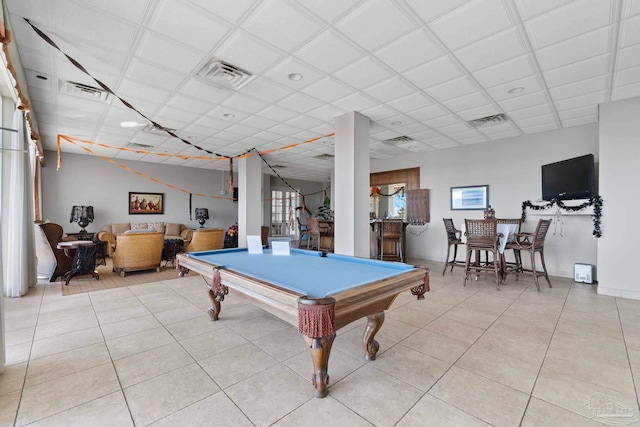 playroom featuring tile patterned flooring and pool table