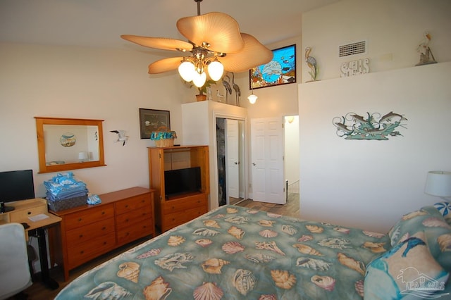 bedroom with a closet and ceiling fan