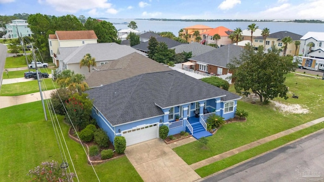 bird's eye view featuring a water view