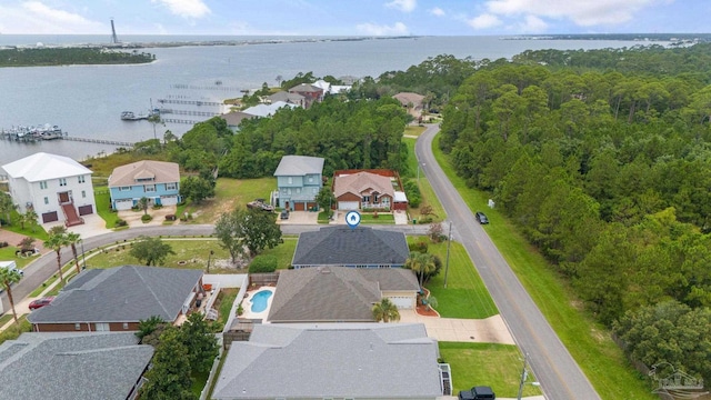 aerial view with a water view