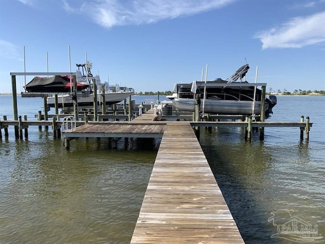 dock area featuring a water view