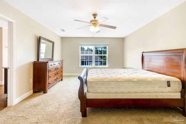 8626 Bucklebury Dr, Pensacola, FL 32507 - bedroom featuring baseboards, visible vents, light colored carpet, and ceiling fan