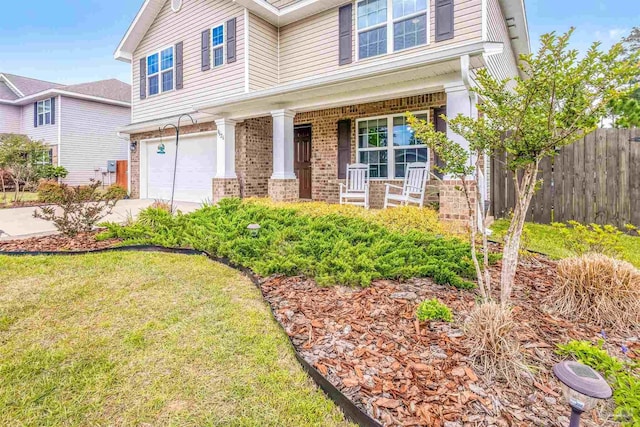 8626 Bucklebury Dr, Pensacola, FL 32507 - craftsman inspired home featuring fence, concrete driveway, a porch, brick siding, and a garage