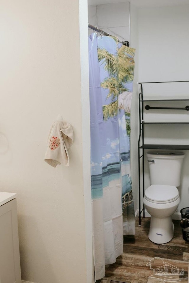 3125 Zepp Ln, Pace, FL 32571 - full bath with wood finished floors, vanity, and a shower with curtain