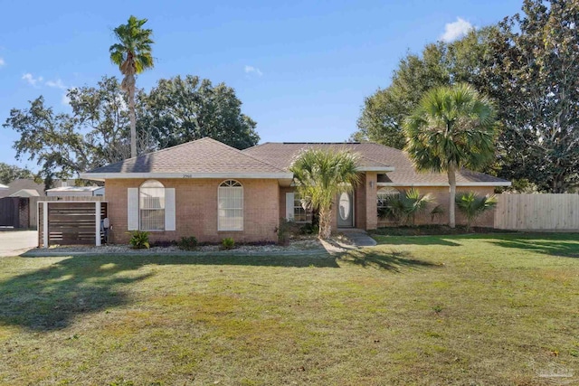 ranch-style home featuring a front lawn