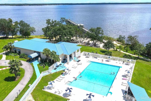 aerial view with a water view