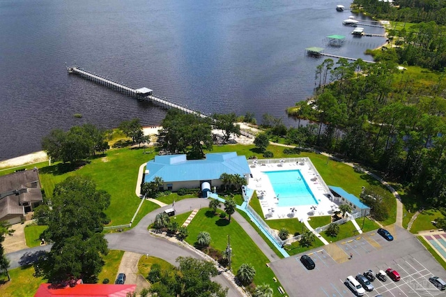 aerial view with a water view