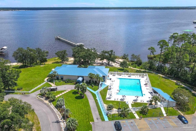 aerial view with a water view