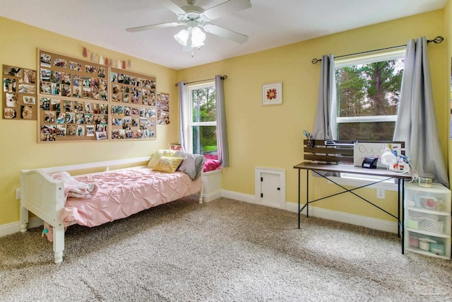 bedroom featuring carpet flooring and ceiling fan