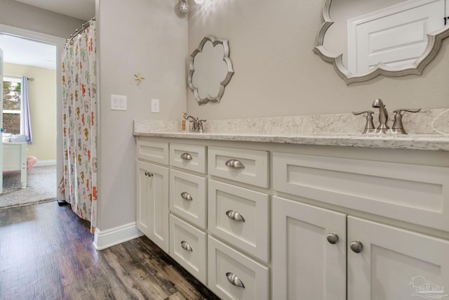 bathroom featuring hardwood / wood-style flooring and vanity