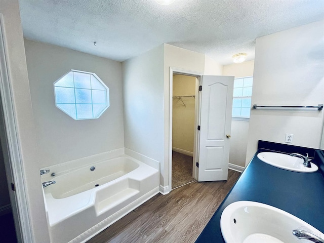bathroom with a sink, a textured ceiling, and wood finished floors