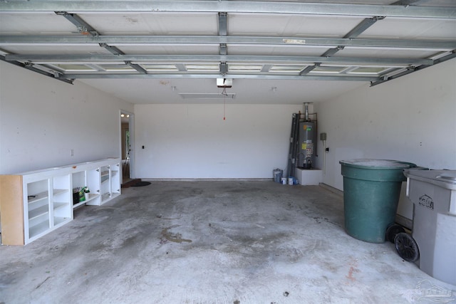 garage featuring a garage door opener and gas water heater